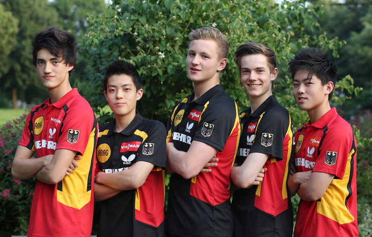 Die Deutsche Jungen-Auswahl v.l. Florian Schreiner, Dang Qiu, Marc Rode, Kilian Ort und Liang Qiu. Fotos: Marco Steinbrenner