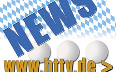 Zeigt den Text "News" und "www.bttv.de" zusammen mit drei Tischtennisbällen und im Hintergrund die Bayern-Raute