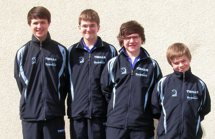 Das erfolgreiche bayerische Team (von links) mit Tobias Ehret, Ferenc Toth, Marius Zaus und Marcel Kutzner beim Andro-Cup in Meiningen