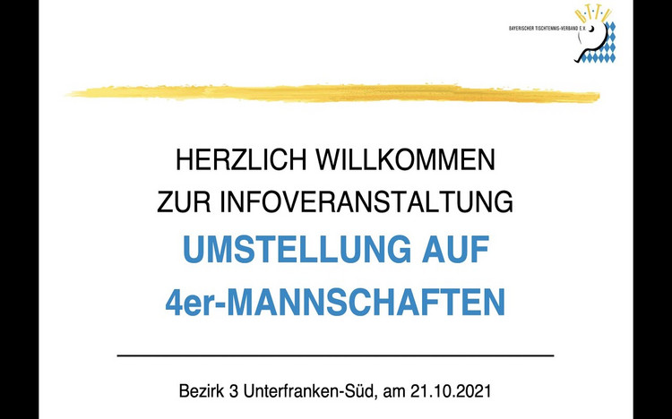 Bezirk Unterfranken-Süd: Infoveranstaltung 4er-Mannschaften ab 2022/23